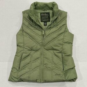 Eddie Bauer Womens Quilted Green Puffer Packable Goose Down Vest Size Med Warm